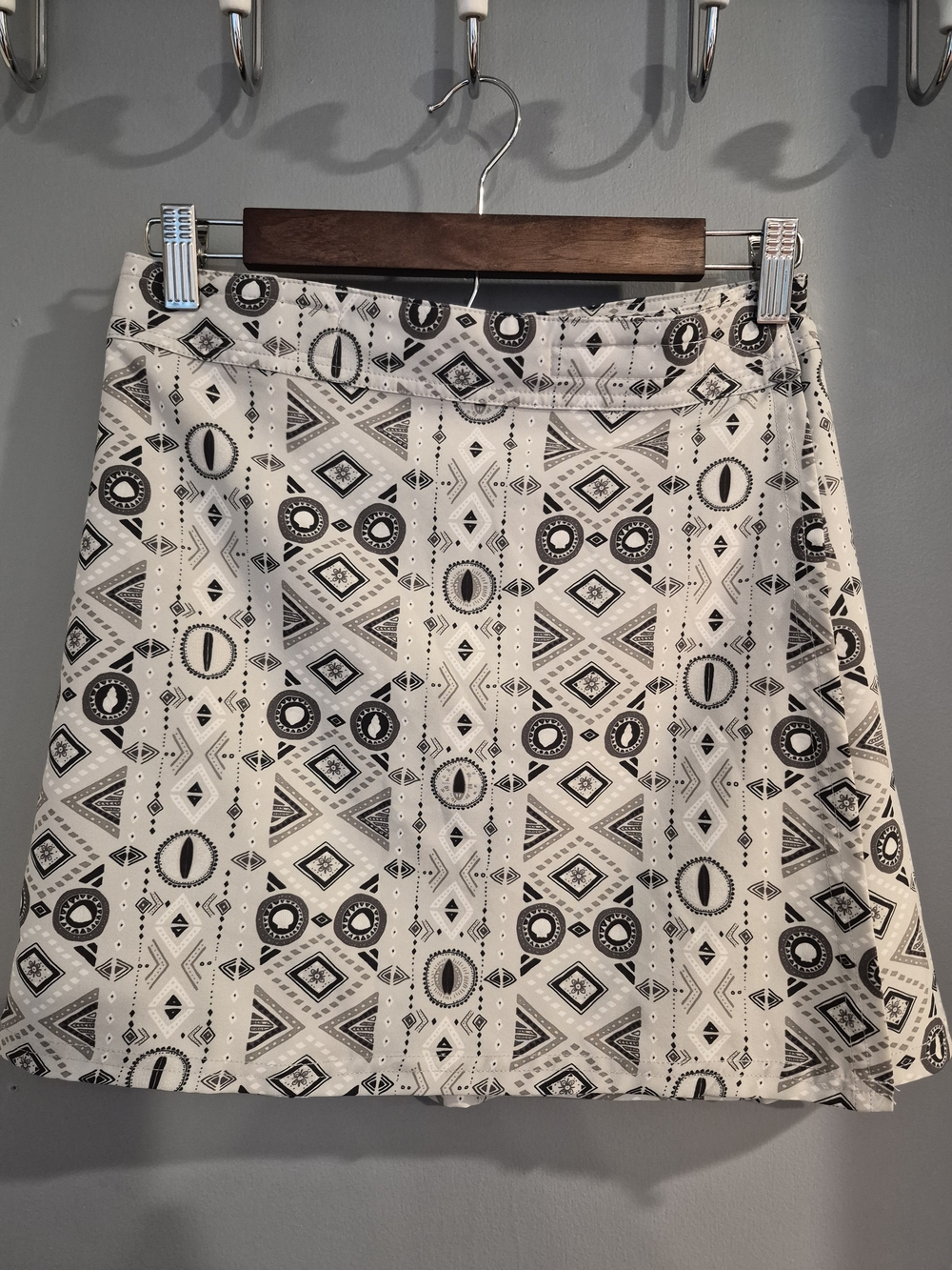 Monochrome Geometric Mid Wrap Skirt - Black & White
